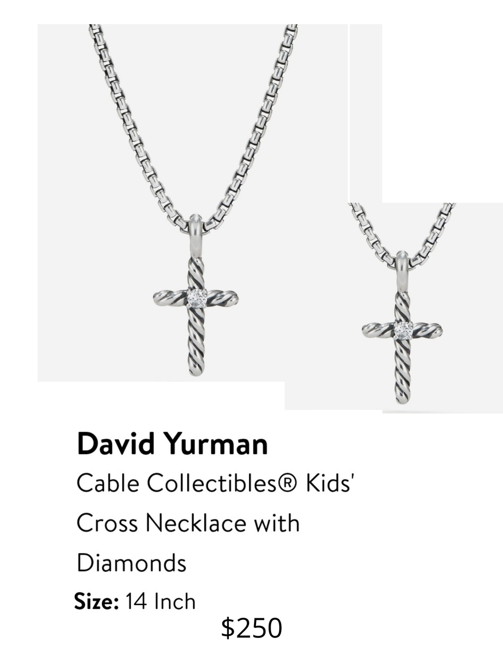 David Yurman Cable Collectibles® Teen Cross Necklace Sterling Silver Diamond.